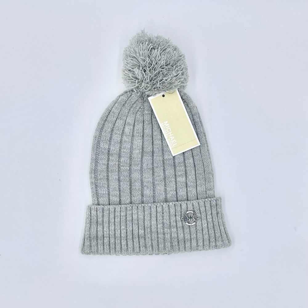NEW Michael Kors Pom-Pom Knit Gray Beanie Hat Women’s OS